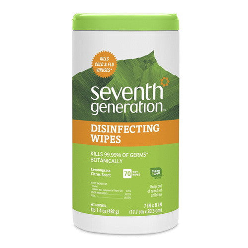 Seventh Generation Lemongrass Citrus Scent Disinfecting Wipes To Kill Cold and Flu Viruses, 70 Ea